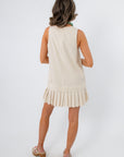 Reese Ecru Linen Mini Dress with Pleated Hem