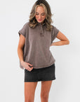 Double Check Brown Sleeveless Polo Top