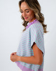 Blue and lavender striped sweater, lightweight striped sweater, colorful sweaters