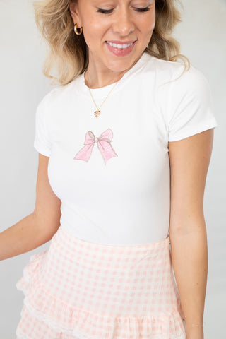 The Pink Bow Graphic Baby Tee-Tops-Bailey Rose-L. Mae Boutique & Wild Mabel Clothing