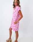 Pink and white print dress, pink and white work dress, pink and white THML dress