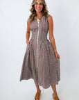 THML Brown and Blue Stripe Zip Front Dress