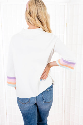 Cream Colorblock Bell Sleeve Mock Neck Sweater-Fate-L. Mae Boutique