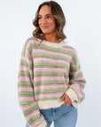 Mountain Morning Pink & Green Striped Sweater