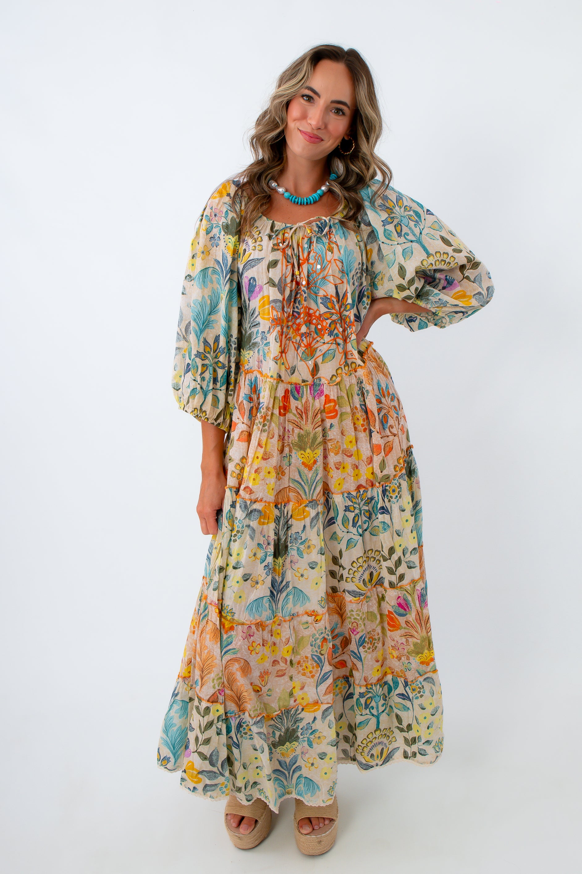 Bohemian Atelier Floral Embroidered Maxi Dress