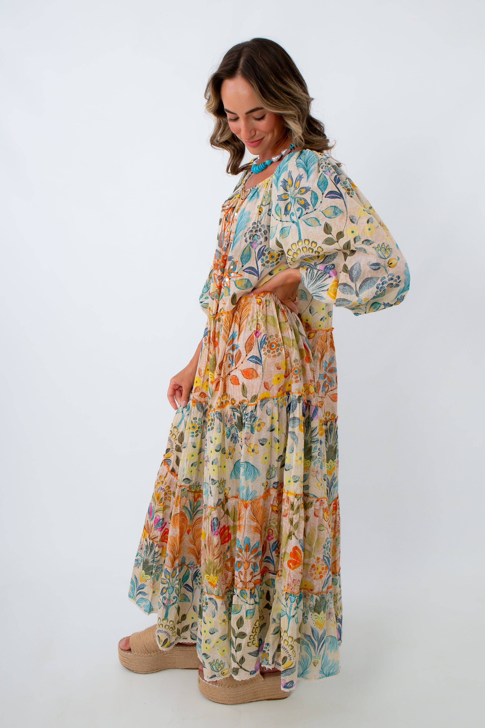 Bohemian Atelier Floral Embroidered Maxi Dress