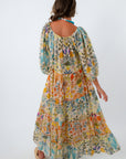 Sequin and floral embroidered boho dress, fall maxi dress, floral maxi dress