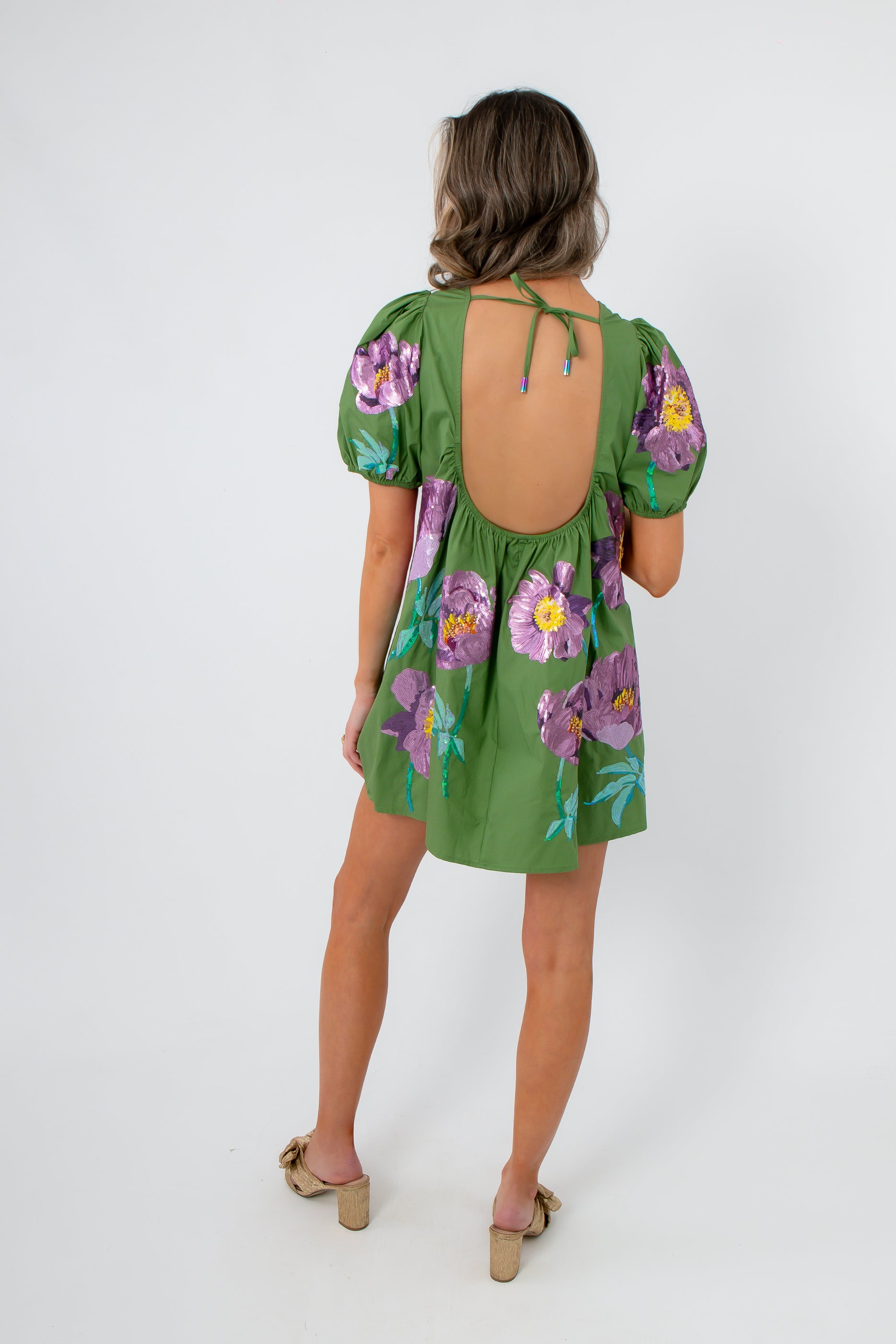 Queen of Sparkles Garden Bloom Floral Mini Dress back view