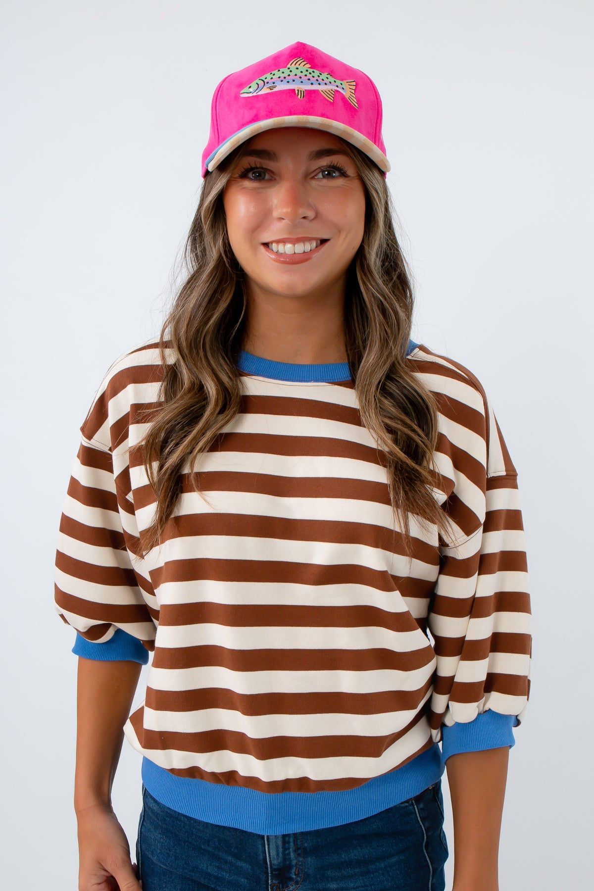 Niki Blue & Brown Stripe Short Sleeve Sweatshirt