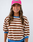 Niki Blue & Brown Stripe Short Sleeve Sweatshirt