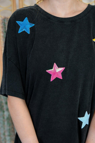 Lucky Stars Sequin T-Shirt Dress-BaeVely-L. Mae Boutique
