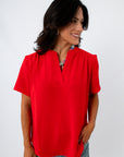Robin Red Short Sleeve Blouse for women, casual summer top, vibrant red, lightweight, stylish blouse
