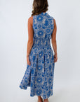 Button down maxi dress, blue patchwork maxi dress, blue bandana printed maxi dress, blue and white maxi dress