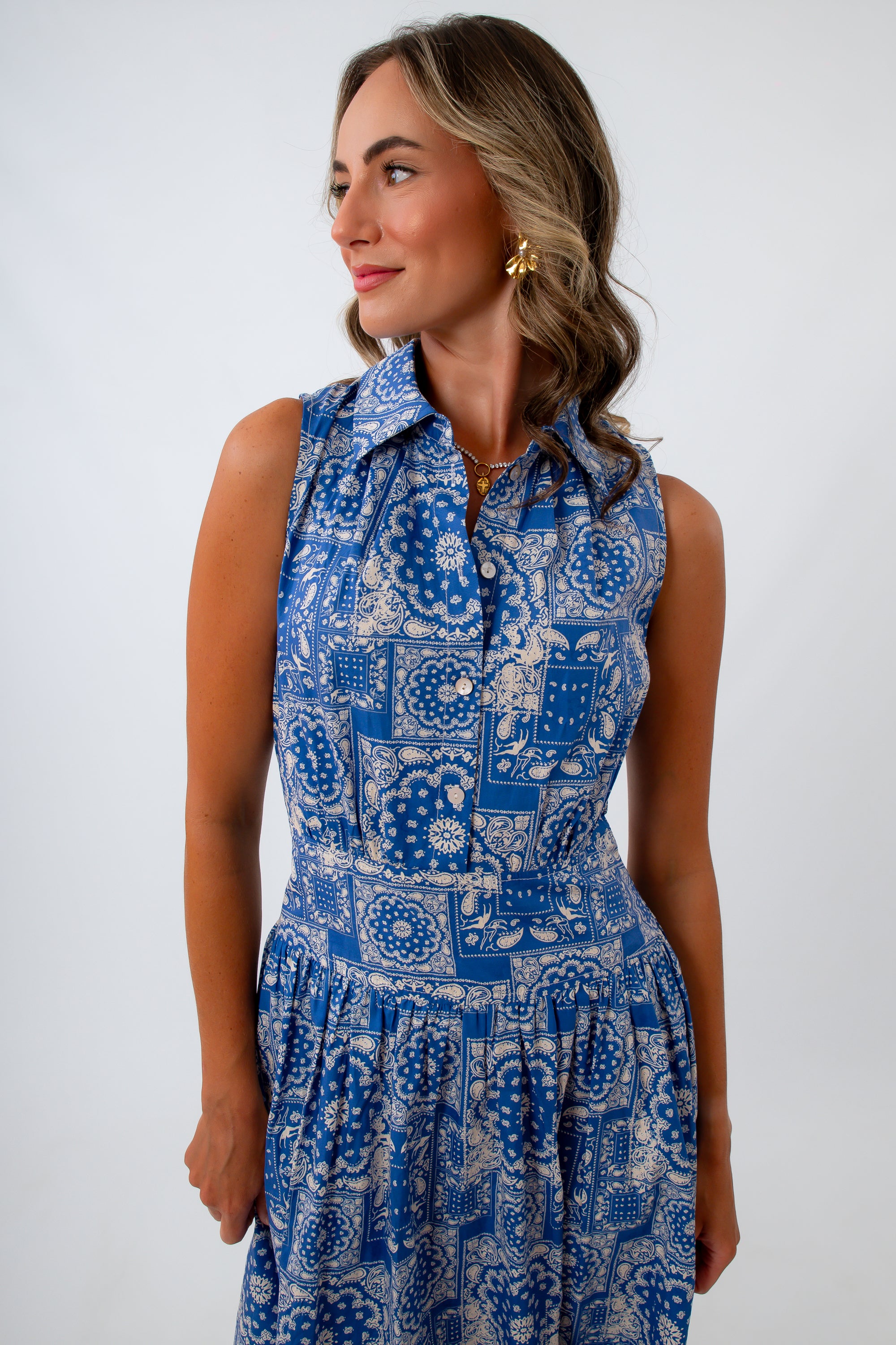 100% cotton blue printed maxi, women's blue maxi dress, blue patchwork printed dress