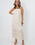 Seagarden floral eyelet hem midi dress in ecru with spaghetti straps and cutout hem detail
