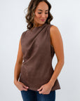 THML Brown Suede Asymmetrical Sleeveless Top