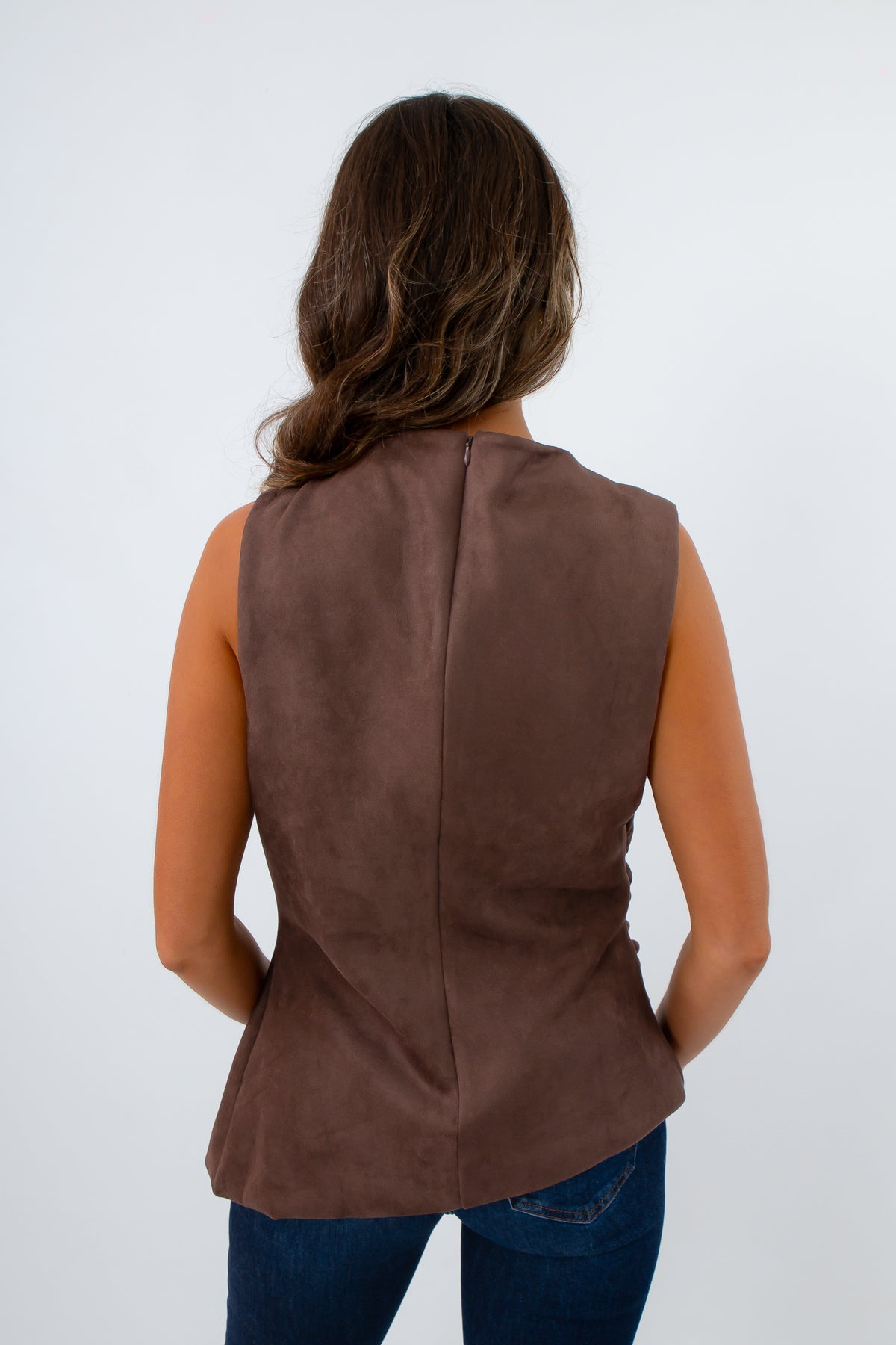 Chic fall workwear tops, fall tops for work, brown top for work, brown suede top for work