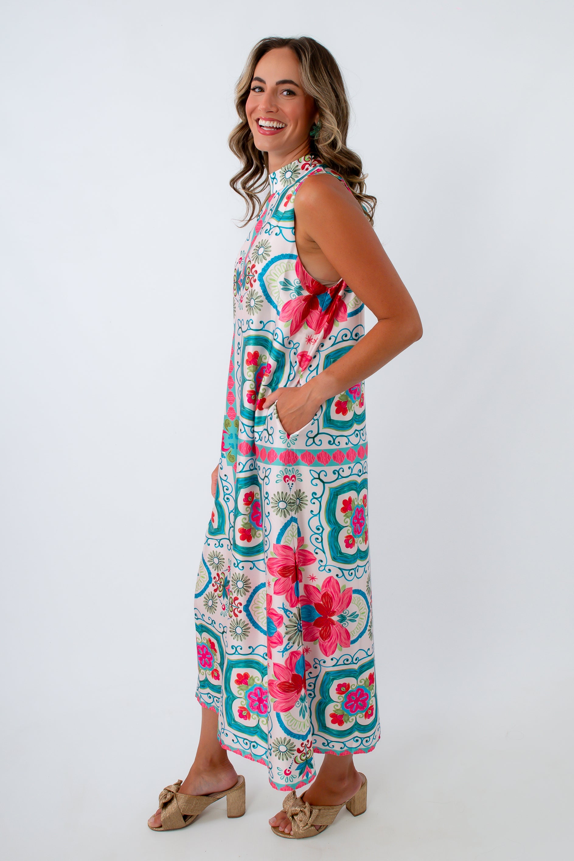 Vibrant Mediterranean vacation dress for women, Vibrant Mediterranean wedding guest dress, vibrant midi dress