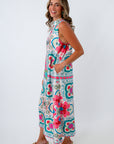 Vibrant Mediterranean vacation dress for women, Vibrant Mediterranean wedding guest dress, vibrant midi dress