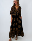 Celeste Black and Gold Lurex Maxi Dress