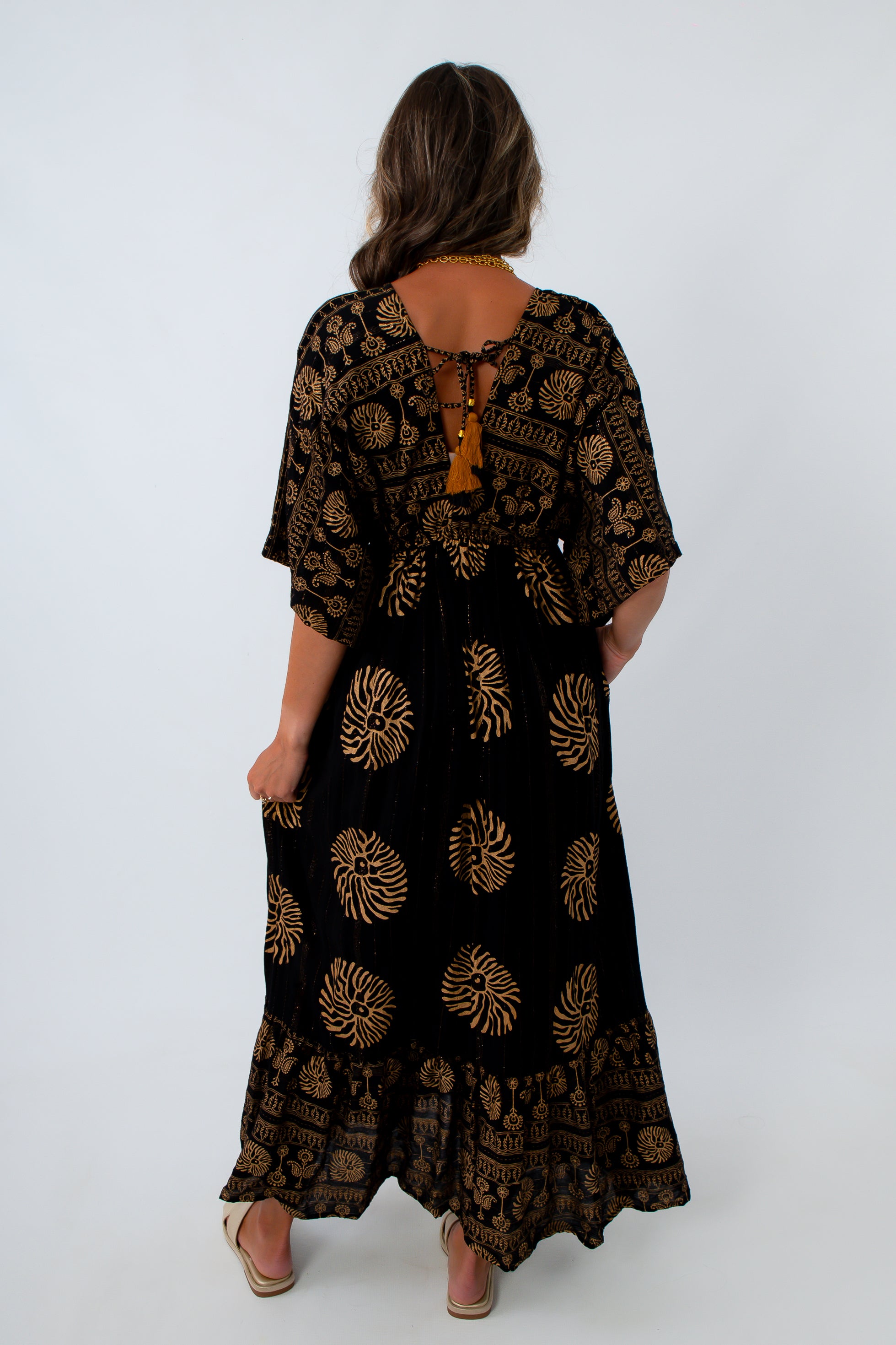 Celeste Black and Gold Lurex Maxi Dress