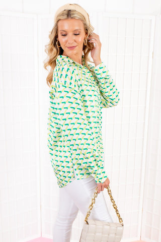 The Green Geo Button-Up Top-Good People Design-L. Mae Boutique