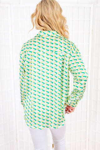 The Green Geo Button-Up Top-Good People Design-L. Mae Boutique