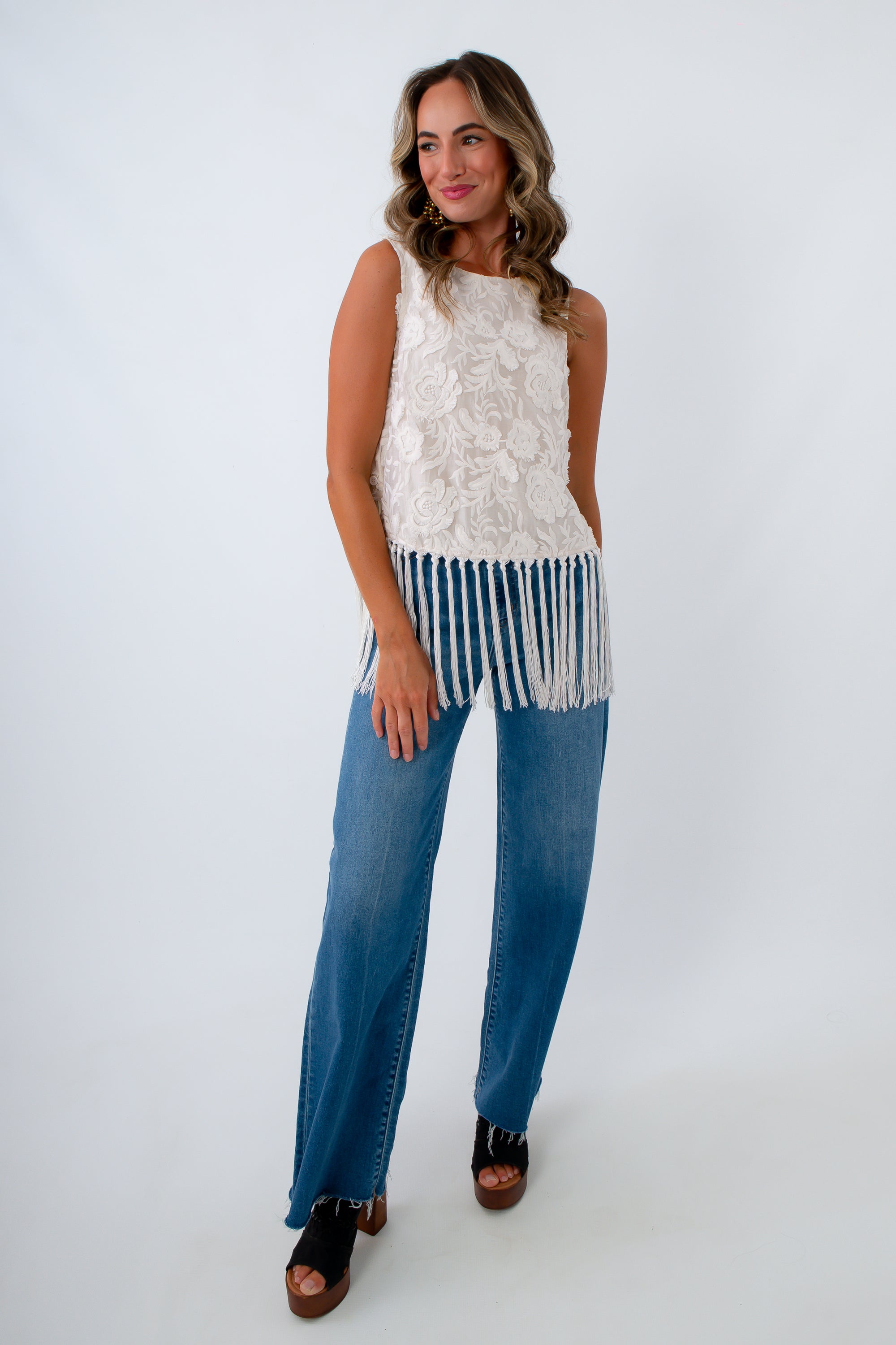 Western bridal top with fringe, western fall top with floral embroidery, ivory western fall tops