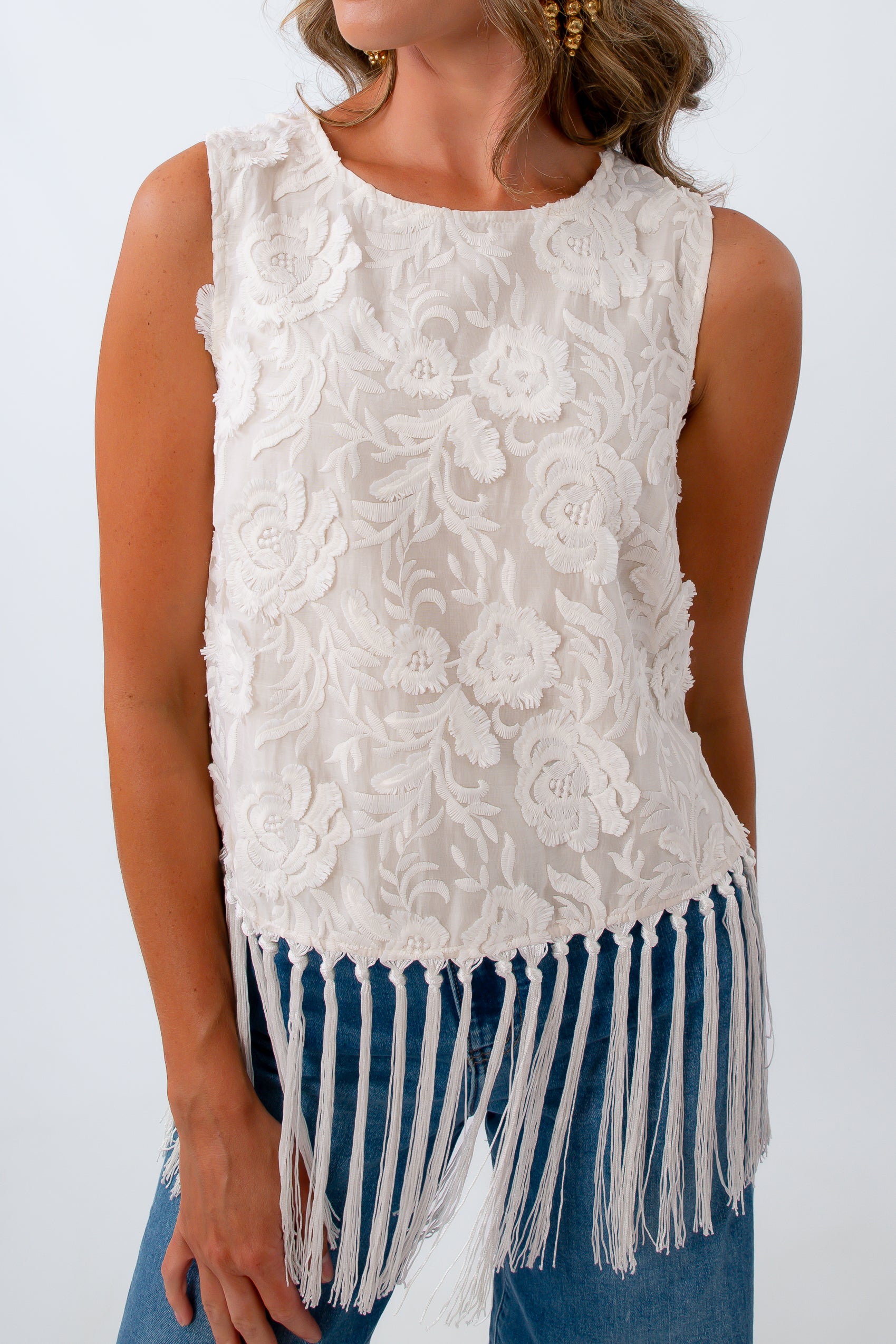 Ivory bridal top with fringe and floral embroidery, western bridal tops, western bridal look