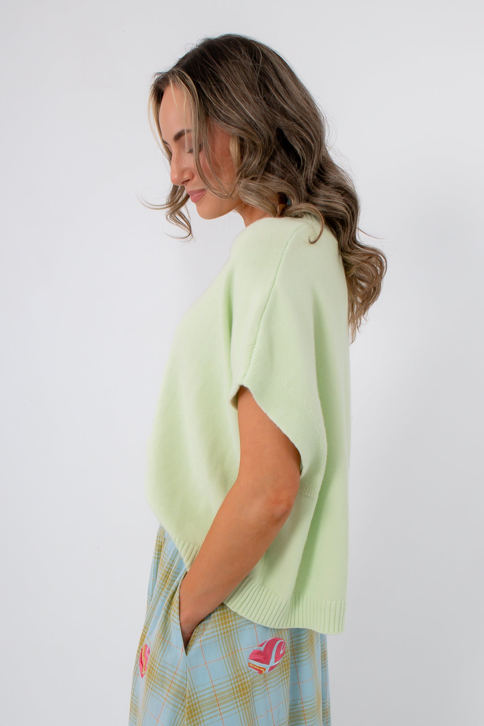 Spearmint sleeveless sweater side view