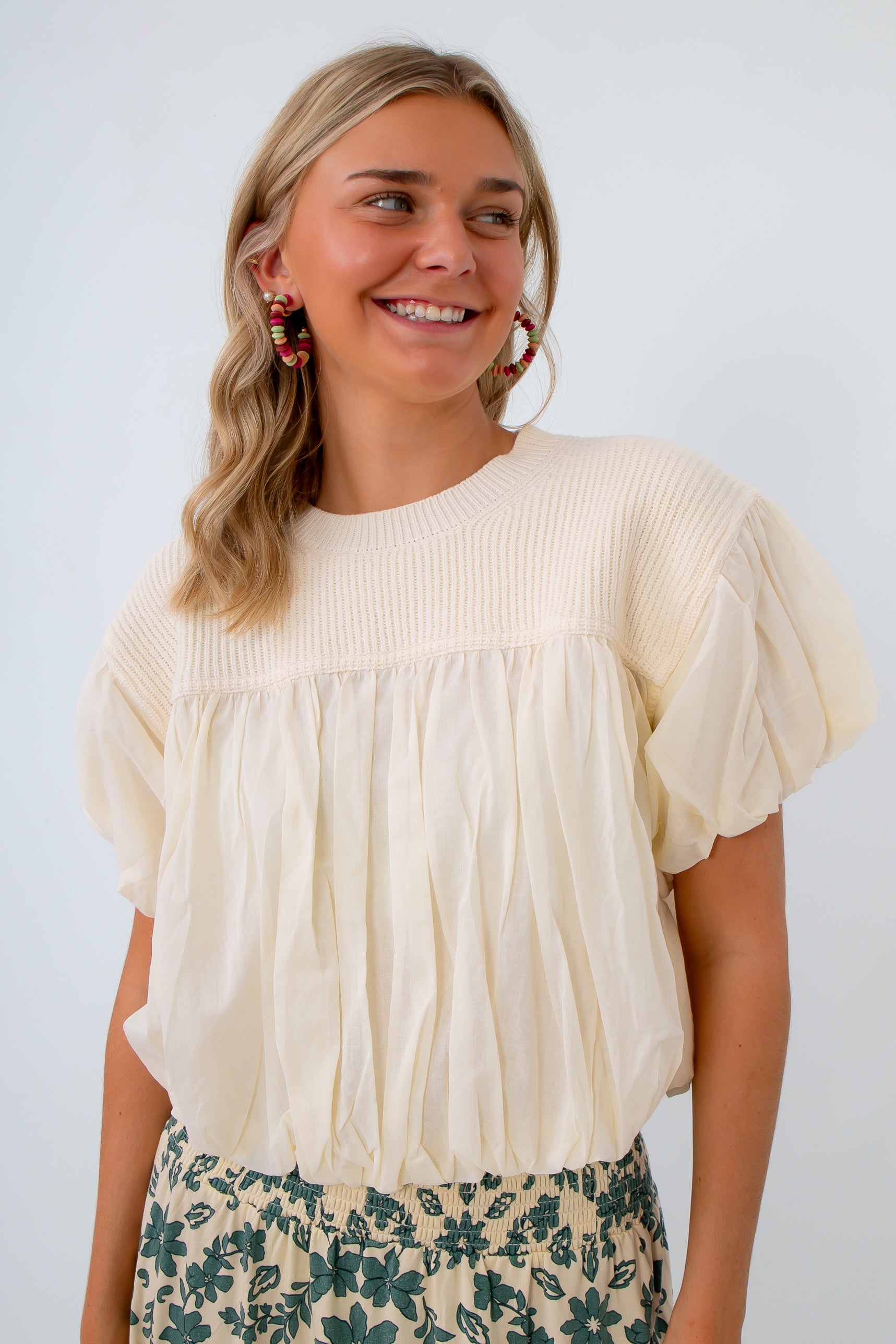 Brooklyn Ivory Mixed Media Bubble Top