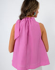 Stacy Orchid Pink Textured Tie Neck Top