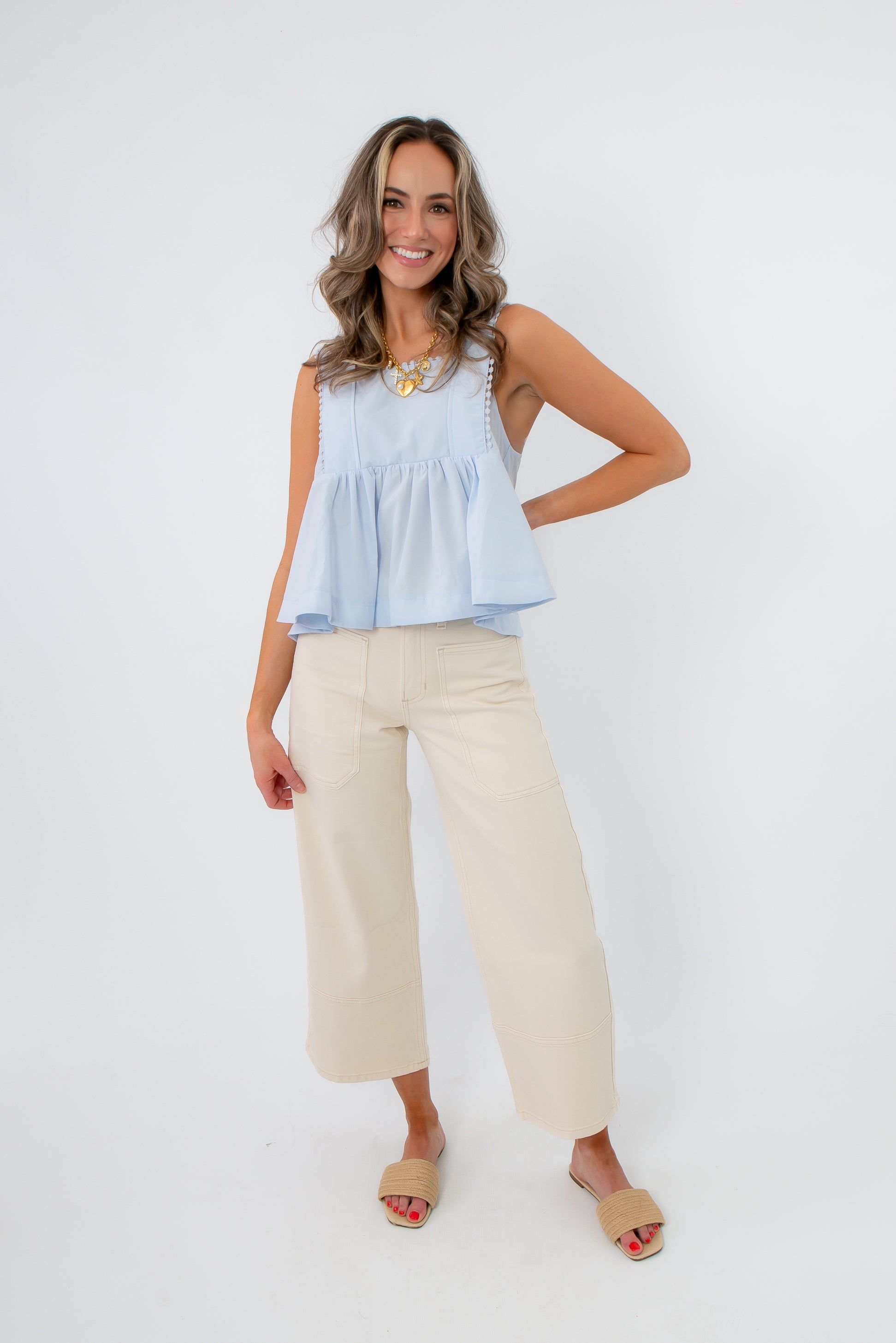 Dorothy Baby Blue Swing Top model wearing