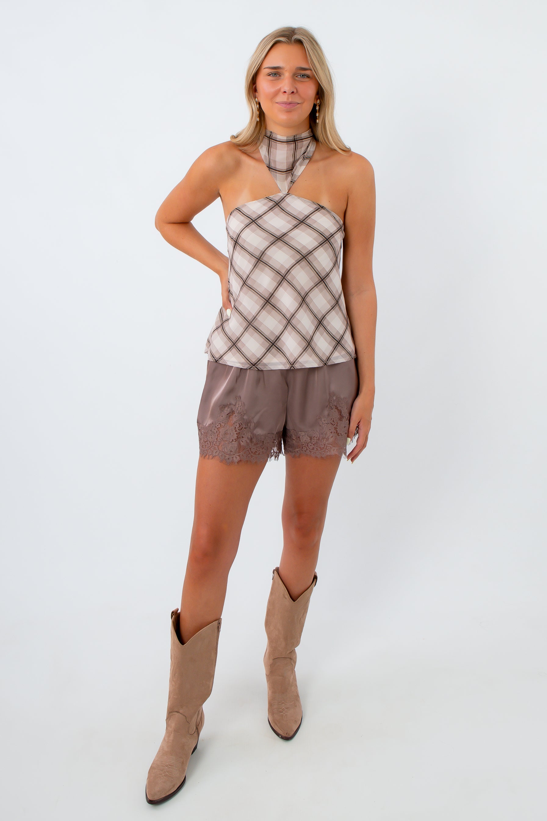 Lightweight summer fall transition top, lightweight going out top, halter tops, plaid halter top