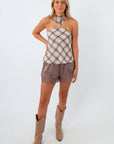Lightweight summer fall transition top, lightweight going out top, halter tops, plaid halter top