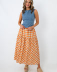 Summer Breeze Orange Plaid Midi Skirt