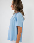 Side view of Robin Powder Blue Short Sleeve Blouse