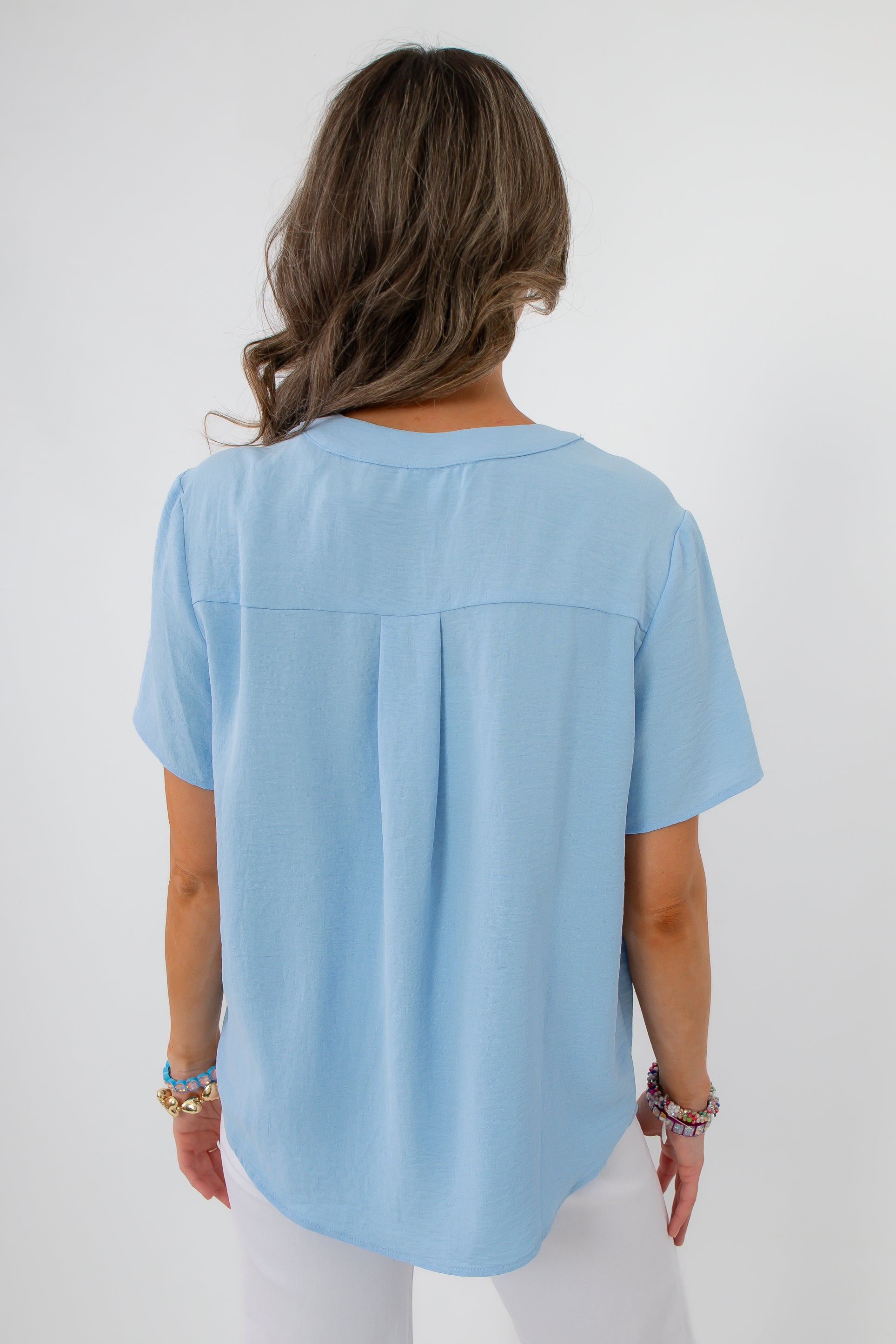 Back view of Robin Powder Blue Short Sleeve Blouse