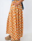 Summer Breeze Orange Plaid Midi Skirt