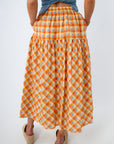 Summer Breeze Orange Plaid Midi Skirt