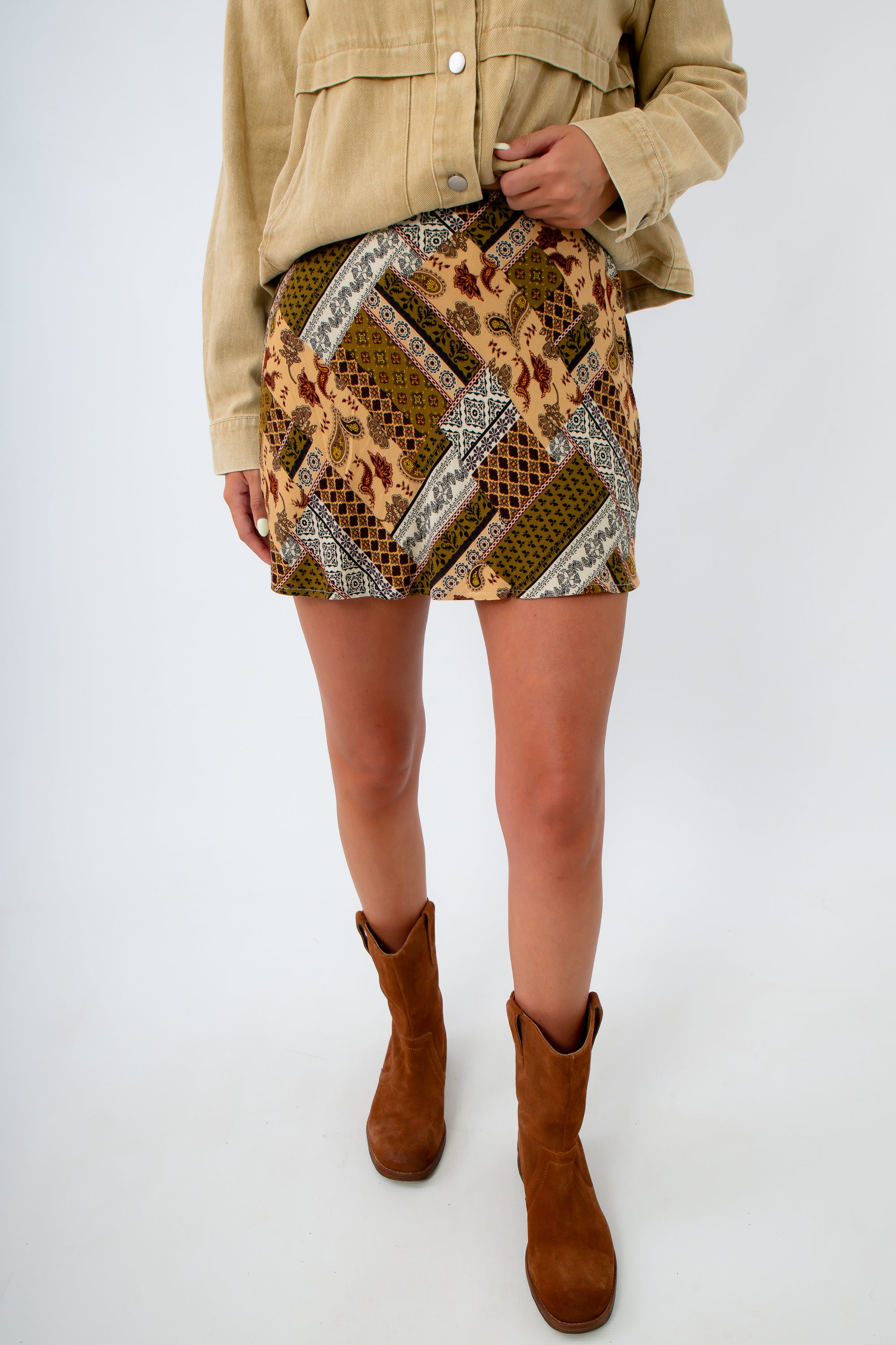 Lightweight patchwork skort with built-in shorts, western fall skirts, western fall styles