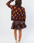 Back view of Candy Corn Sweater - Candy Corn Brown showing full candy corn pattern and relaxed fit. Perfect seasonal top for autumn outfits.