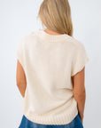 Breathable short sleeve knit top, cream knit sweater, cream knit short sleeve top