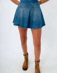 Denim skirt for country concert outfit, denim skirt with gold hardware, denim skirt with horsebit hardware