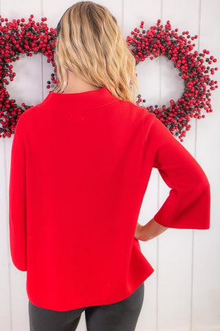 Red Rose Bell Sleeve Mock Neck Sweater-Fate-L. Mae Boutique