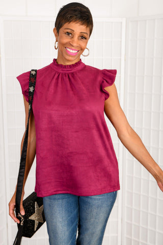 Vibrant Expression Wine Suede Ruffle Sleeve Top-Voy-L. Mae Boutique