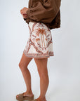 Linen blend skort with built-in shorts, patterned mini skort, statement mini skirt