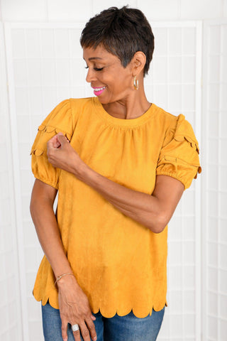 Feeling Sweet Mustard Scalloped Suede Top-Voy-L. Mae Boutique