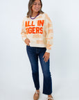 Slightly cropped length Clemson toile sweatshirt with chenille lettering, gift for clemson grads, gift for clemson student