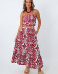 Pep Rally Crimson Patterned Midi Skirt